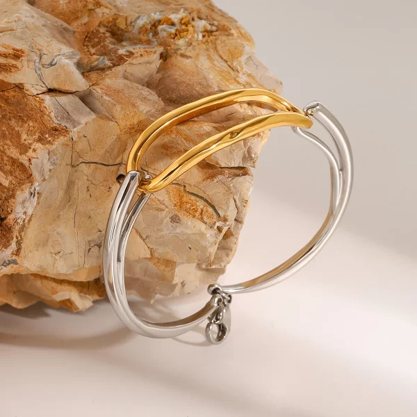 18K Gold Stainless Steel Gold&Silver Geometric Oval Hollow Bracelet Bangle For Unisex Trendy Anti Allergic Jewelry - Image 4