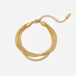 Flat Snake Chain Three Layer Snake Chain Bracelet Stainless Steel 18K Gold Plated PVD Metal texture rust-proof and waterproof