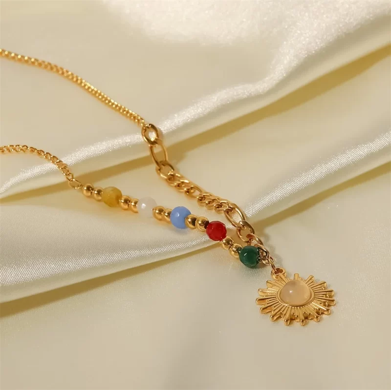 New trend natural stone Necklace Fashion Gold Color Stainless steel ball pendant Necklace party anniversary Jewelry gift 2022 - Image 2