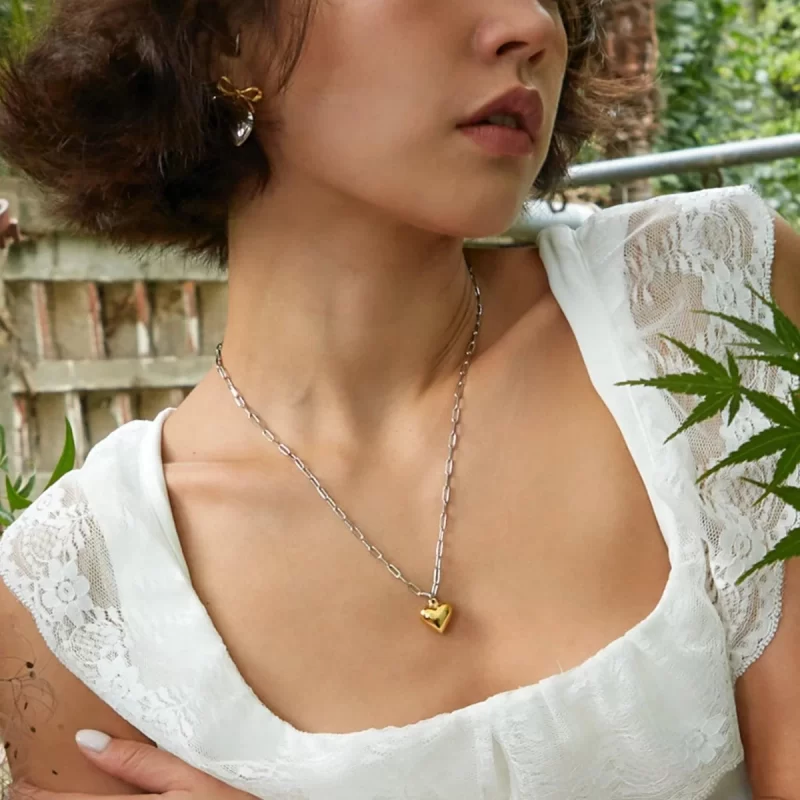 Youthway Attractive Heart Pendant Chain Necklace Exquisite Thin Color Block Stainless Steel Jewelry Gift for Girlfriend - Image 3
