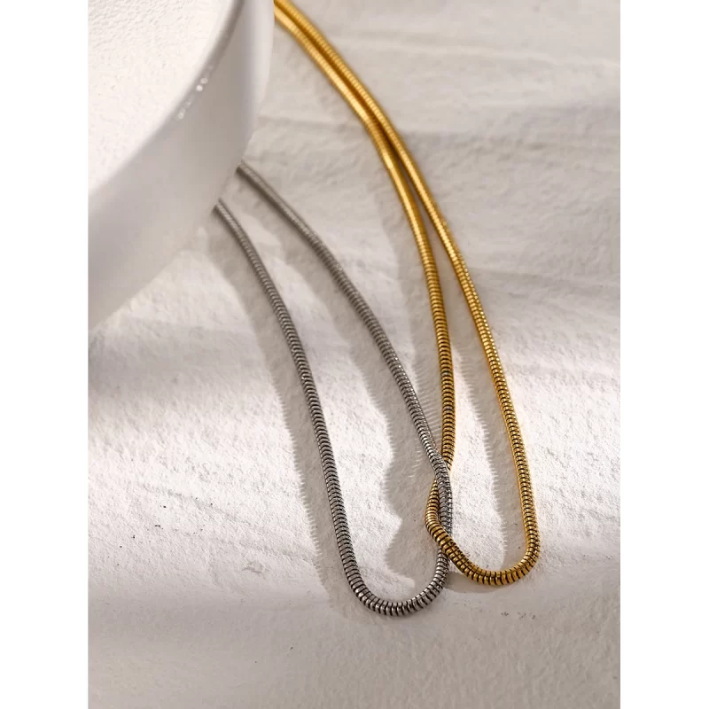 Youthway tainless steel gold and silver color blocking flat snake bone chain necklace Fashion Jewelry 18K Gold Plated - Image 3