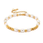 Fashion White Glass Pearl Bead Stainless Steel Bracelet for Women Fashion Texture Charm Jewelry Bijoux
