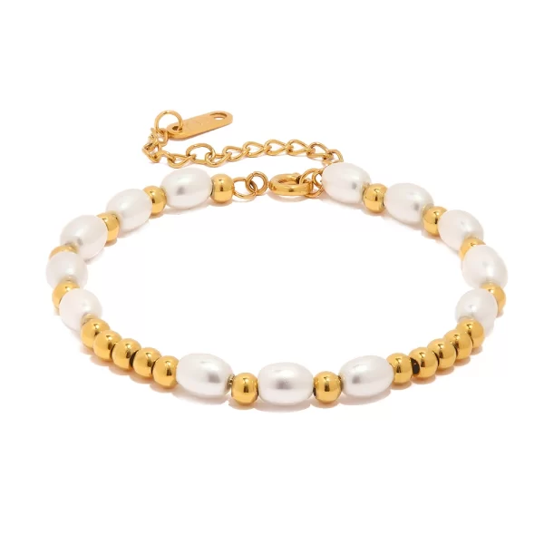 Fashion White Glass Pearl Bead Stainless Steel Bracelet for Women Fashion Texture Charm Jewelry Bijoux