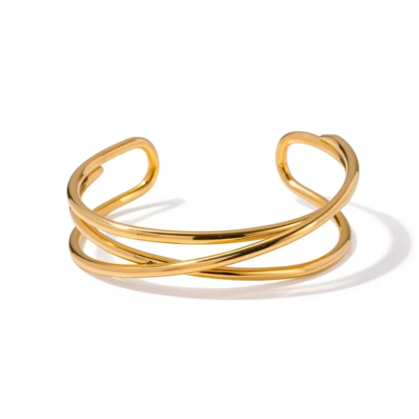 Stainless Steel Metal Line Interlaced Opening Glossy Thin Bracelet 18K Gold Plated Charm Jewelry Gift for Women