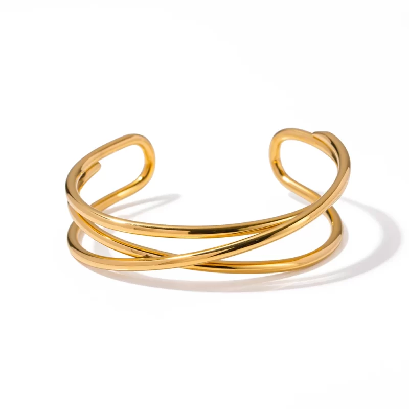 Stainless Steel Metal Line Interlaced Opening Glossy Thin Bracelet 18K Gold Plated Charm Jewelry Gift for Women
