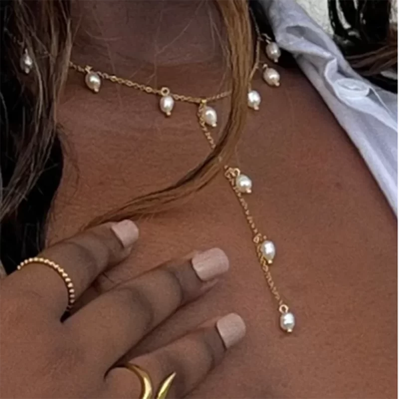 Youthway Exquisite Freshwater Pearl Tassel Pendant Necklace for Women Stainless Steel Elegant Jewelry Party Gift - Image 3