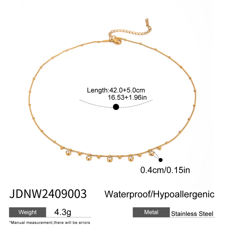 J&D 18k Gold Stainless Steel Zircon White Round Zircon Pendant Necklace Adjustable 42+5cm - Image 6
