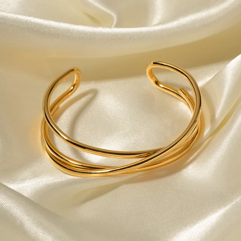 Stainless Steel Metal Line Interlaced Opening Glossy Thin Bracelet 18K Gold Plated Charm Jewelry Gift for Women - Image 4