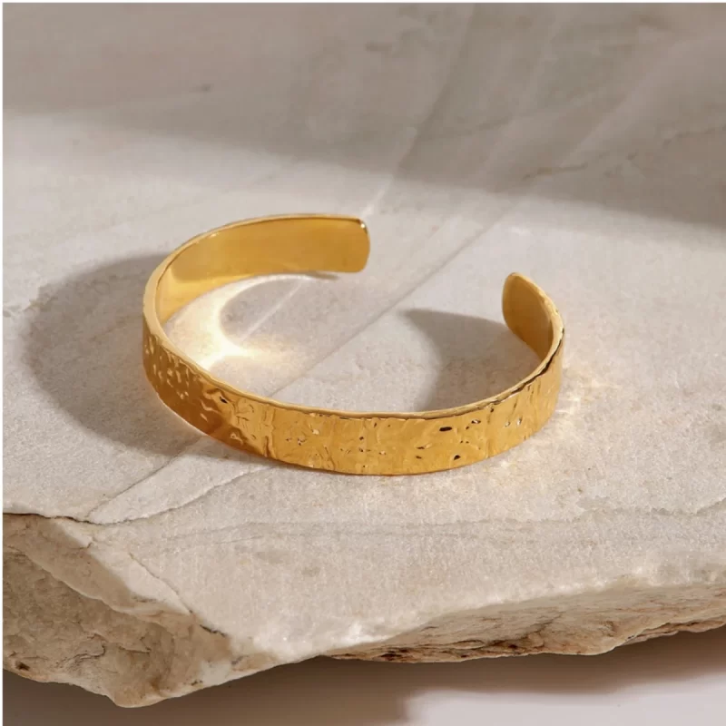 Metal Textured Hammered Stainless Steel Open Bangle Bracelet Geometric Vintage Style Daily Jewelry For Women - Image 5