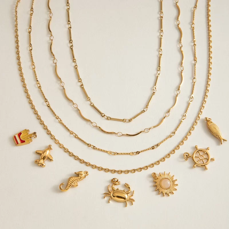 Youthway Necklace Match With Pendant Charms 18k Gold Color Plated Stainless Steel Metal Chain Necklace Set For Women Daily Wear