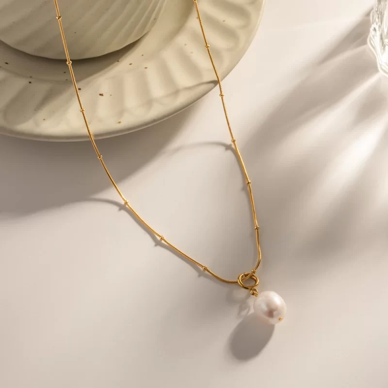 Youthway Simple Chain Natural Pearl Pendant Necklace Stainless Steel Jewelry Women Gold Color Pvd Plated Elegant Gala New - Image 2