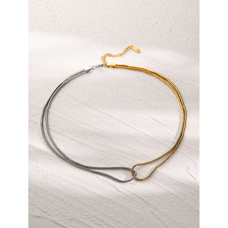 Youthway tainless steel gold and silver color blocking flat snake bone chain necklace Fashion Jewelry 18K Gold Plated - Image 5