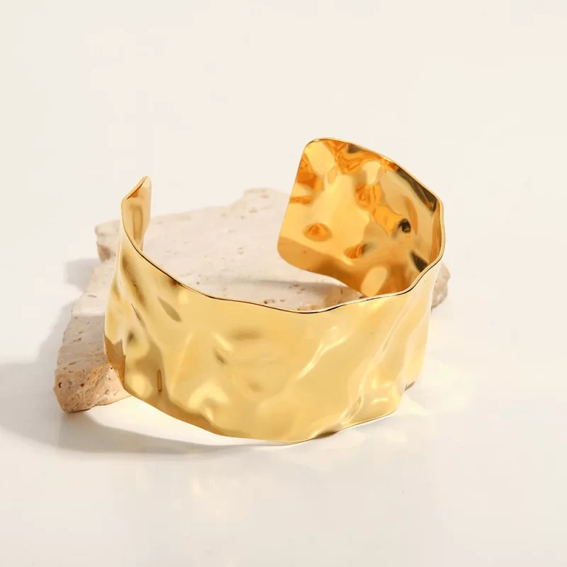 Stainless Steel Exaggerated Hammer Pattern Bracelet PVD Gold Plated French Luxury Jewelry Women - Image 3