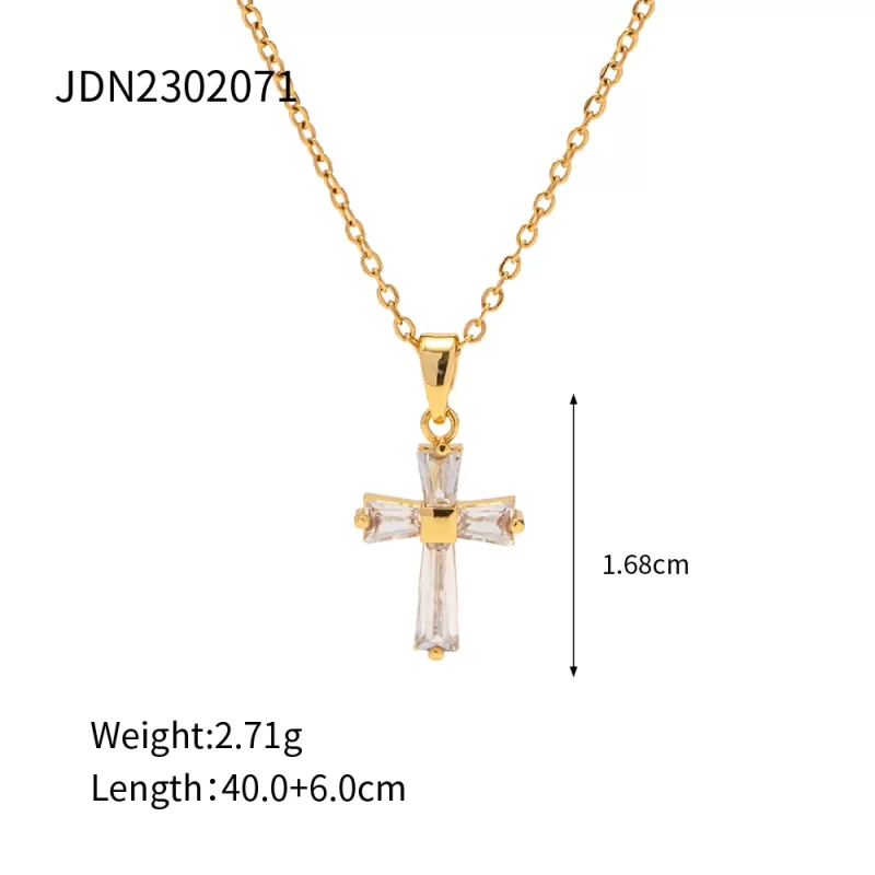 Vintage 18K Gold Plated Clear Cross Zircon Necklace Geometric Cubic Zirconia Crossed Pendant Necklace - Image 6