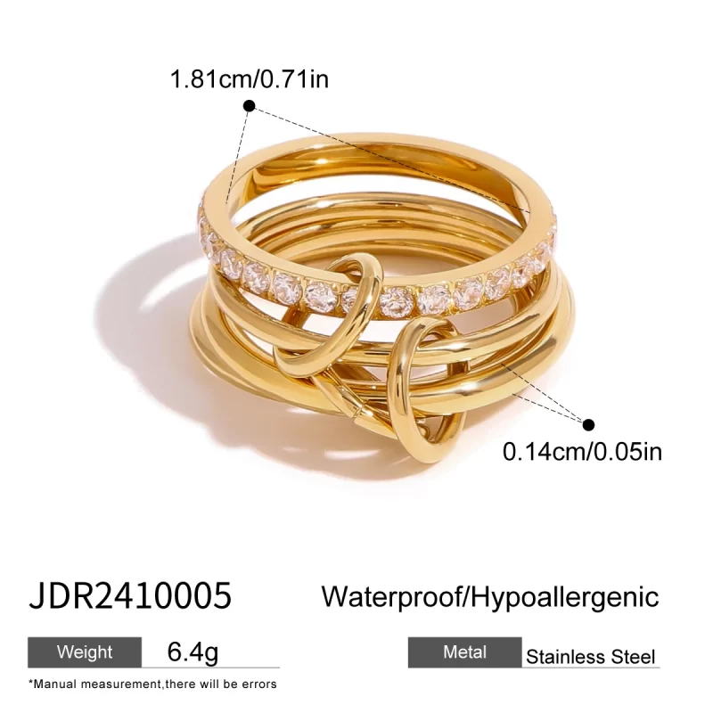 18k Gold Stainless Steel Interlocking Triple Ring Dual-Tone Adjustable Unique Design - Image 2
