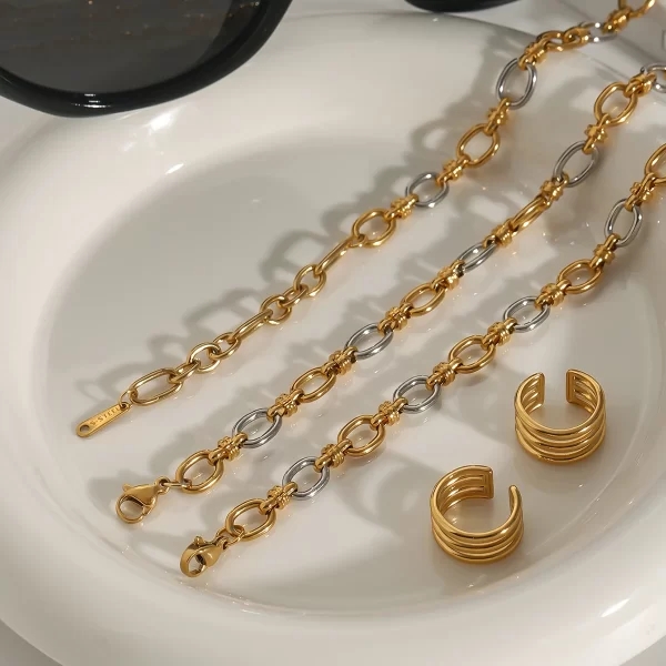 Youthway Minimalist Versatile Stainless Steel Gold&Silver Color Chain Necklace Bracelet Set For Women Fashion Jewelry Accessory - Image 4