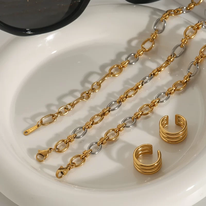 Youthway Minimalist Versatile Stainless Steel Gold&Silver Color Chain Necklace Bracelet Set For Women Fashion Jewelry Accessory - Image 4