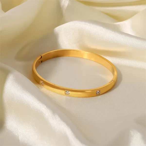White Cubic Zirconia 316L Stainless Steel Bangle 18 K PVD Plated Waterproof Summer Trend Jewelry Gift for Woman - Image 4