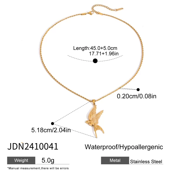 Youthway Trendy Unique Gold Plated Stainless Steel Animal Peace Dove Pendant Necklace Ring Earrings Anti Allergic Jewelry Set - Image 6
