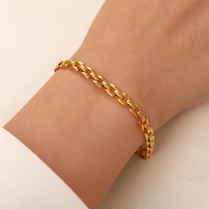 New Metallic Style Strap Bracelet 18k Gold Color Stainless Steel Trendy Charm Waterproof Jewelry for Women Men - Image 2