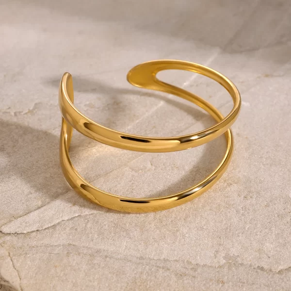 Stainless Steel Geometric Double Hollow Bracelet Bangle 18K Gold Simple Waterproof Trendy Jewelry New Gift - Image 4