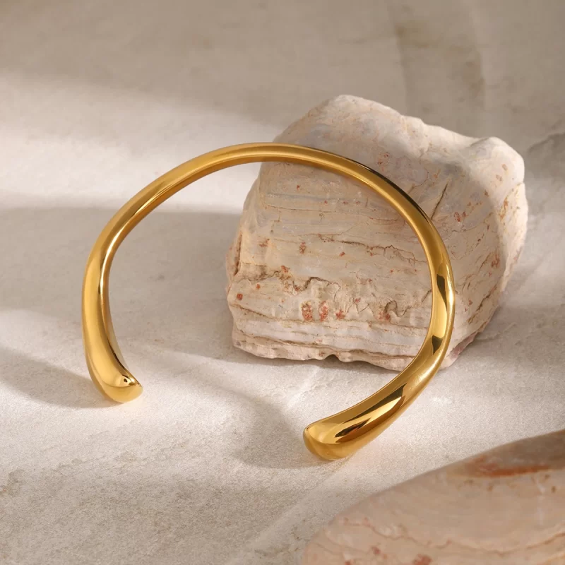 18K Gold Plated Minimalist Open Bangle Bracelets Stainless Steels Metal Irregular Texture Daily Jewelry Women - Image 4