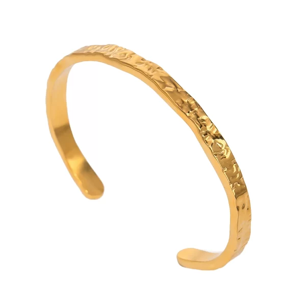 Metal Textured Hammered Stainless Steel Open Bangle Bracelet Geometric Vintage Style Daily Jewelry For Women