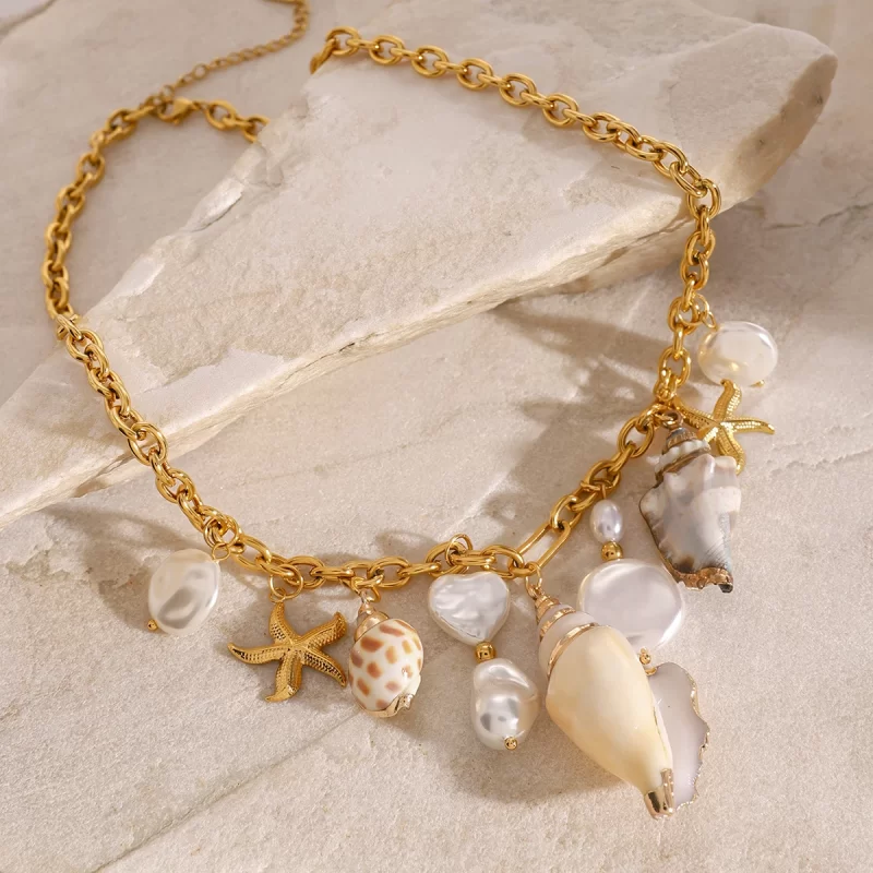 Youthway Bohemian Stainless Steel Waterproof Big Pearl Conch Starfish Pendant Necklace For Women Ocean Beach Jewelry - Image 4