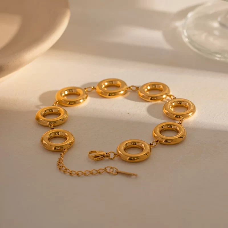 Stainless Steel Exquisite Glossy Circle Bracelet 18K Gold Plated For Women Men Fashion Waterproof Jewelry Gift - Image 5