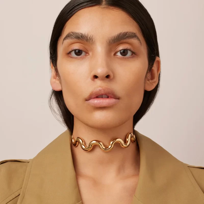 J&D Jewelry Waterproof Stainless Steel Curve Choker Necklace Wavy Adjustable Collar Neck Choker - Image 3