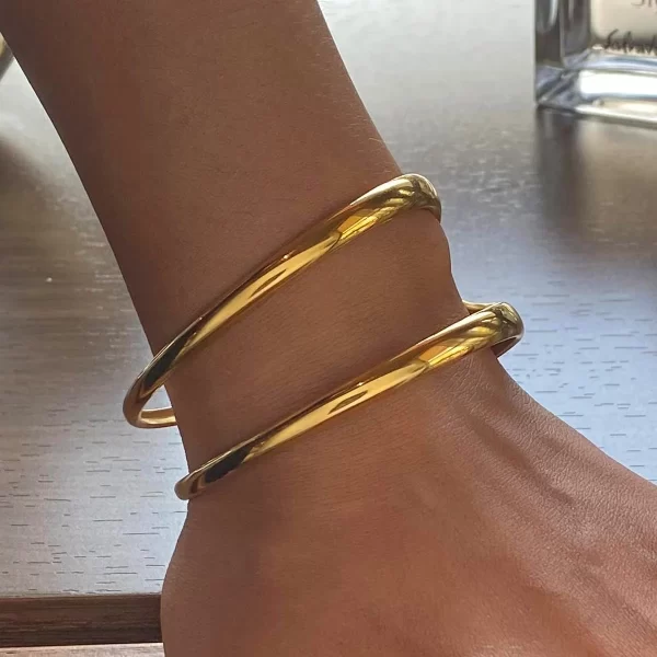 Stainless Steel Geometric Double Hollow Bracelet Bangle 18K Gold Simple Waterproof Trendy Jewelry New Gift - Image 2