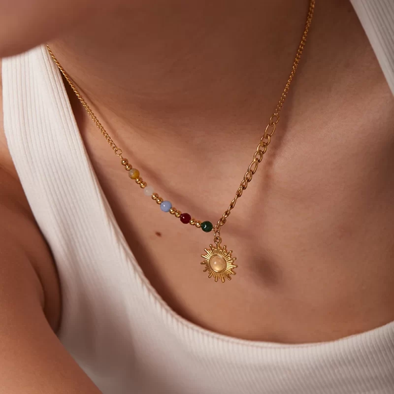 New trend natural stone Necklace Fashion Gold Color Stainless steel ball pendant Necklace party anniversary Jewelry gift 2022 - Image 4