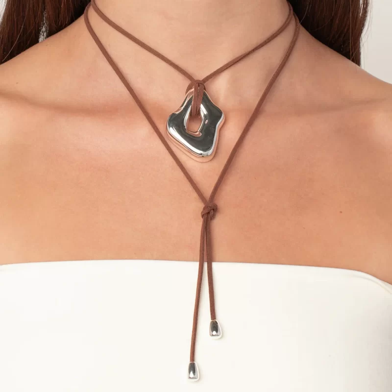 Youthway Trendy Stainless Steel Waterproof Irregular Geometric Metal Wax Rope Necklace Gold Silver For Women Jewelry Gift