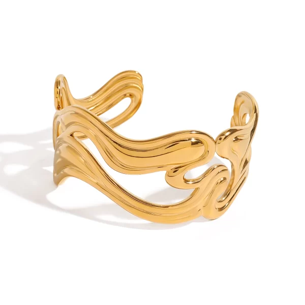 Minimalist Stainless Steel Irregular Curve Geometric Wave Thread Bangle Bracelet Gold Waterproof Metal Jewelry Gift