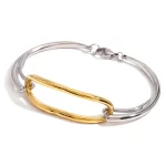 18K Gold Stainless Steel Gold&Silver Geometric Oval Hollow Bracelet Bangle For Unisex Trendy Anti Allergic Jewelry