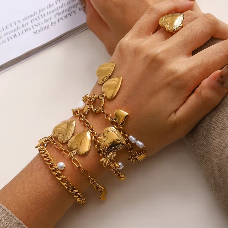 Valentine's Day Love-heart Photo Box Bracelet Imitation Pearl Star Charms Bracelet Set Waterproof Women Jewelry Gift - Image 2