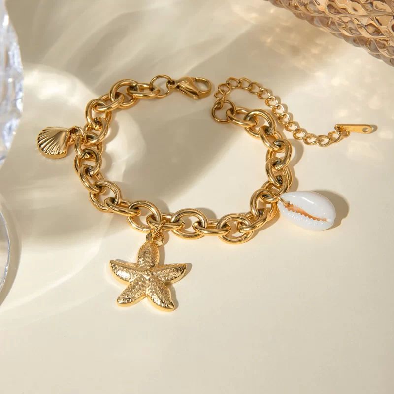 Starfish Shell Charm Necklace Bracelet Stainless Steel Waterproof Trendy Jewelry Gold Metal Accessories Girls Gift - Image 3