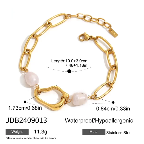 Luxury 18k Gold Stainless Steel Adjustable Bracelets Freshwater Pearl Irregular Pendant Bracelets - Image 5