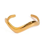 Geometric Wave Stainless Steel Cuff Bracelet Bangle Minimalist Waterproof Metal Wrist Brand Unusual Jewelry For Women
