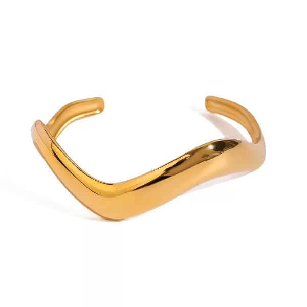 Geometric Wave Stainless Steel Cuff Bracelet Bangle Minimalist Waterproof Metal Wrist Brand Unusual Jewelry For Women