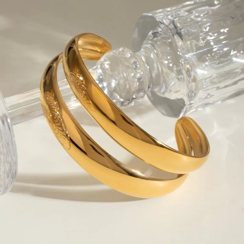 Bluble Layers Glossy Stainless Steel Open Bracelet Bangle 18K Gold Waterproof Metal Charm Jewelry New Gift - Image 3