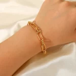 Versatile Trendy 18K Gold Plated Stainless Steel Geometric Hollow Chain Bracelet For Women Anti Allergic Jewelry Daily