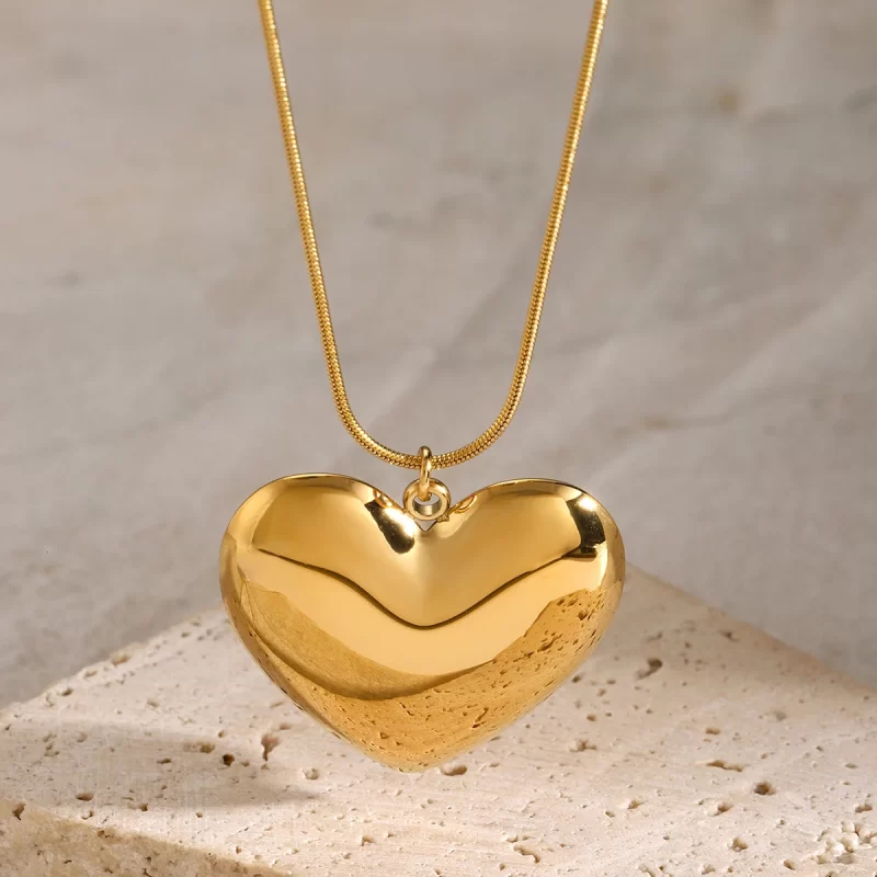 Youthway Heart Love Glossy Stainless Steel Pendant Necklace for Women Romantic Charms Metal Chain Rust Proof Golden Jewelry Gift