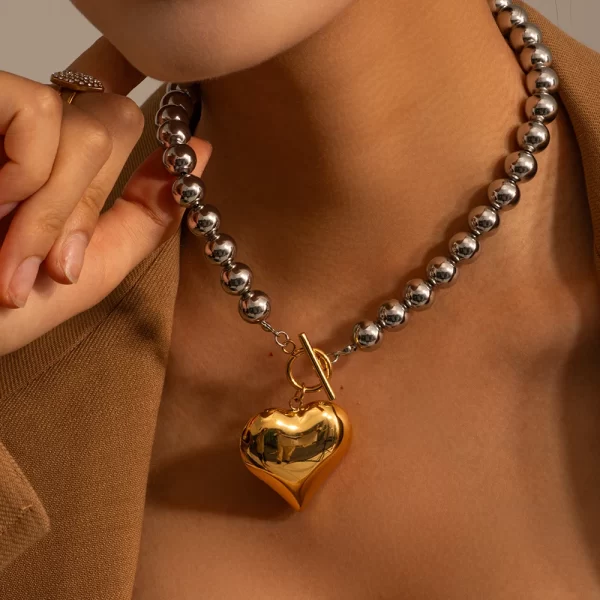 Youthway Glossy Chubby Heart-shaped Round Bead OT Buckle Necklace Unique Design for Women's Fashion Jewelry 2023