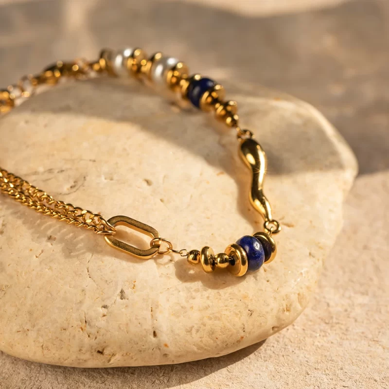 Exquisite Glass Pearl Lapis Lazuli Shaped Water Drop Metal Casting Bracelet for Women Waterproof Party Gift Jewelry - Image 4