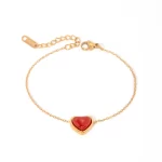Stainless Steel Inlaid Red Agate Heart Bracelet for Women's Romantic Fashion Jewelry Valentine's Day Gift