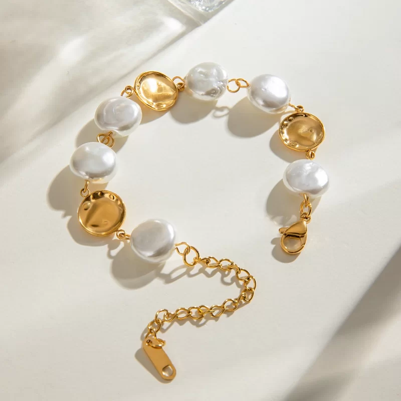 Unique Retro 18K Gold Plated Stainless Steel Irregular Circle Imitation Pearl Bracelet Anti Allergic Women Jewelry 2024 - Image 3