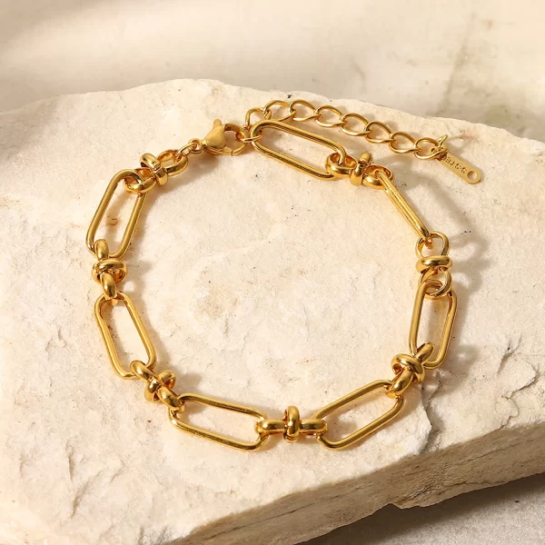 Versatile Trendy 18K Gold Plated Stainless Steel Geometric Hollow Chain Bracelet For Women Anti Allergic Jewelry Daily - Image 3