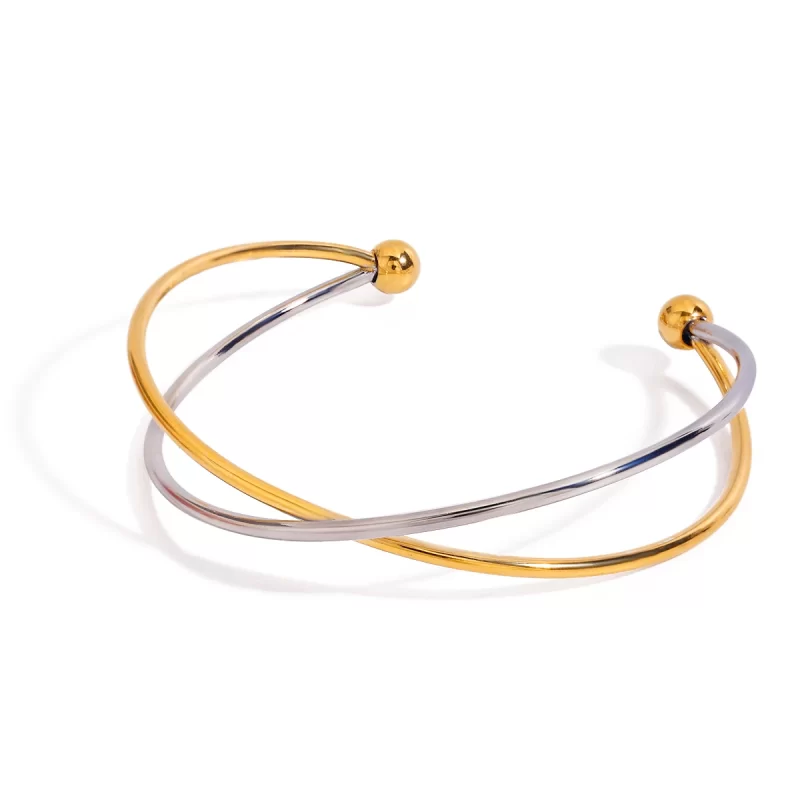 Minimalist Versatile Stainless Steel Gold&Silver Color Smooth Crossed Lines Bracelet Bangle Waterproof Jewelry For Lady