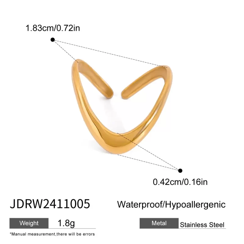 18k Gold Stainless Steel Irregular Geometric Line Liquid Open Ring Funky Trendy Adjustable Jewelry - Image 4